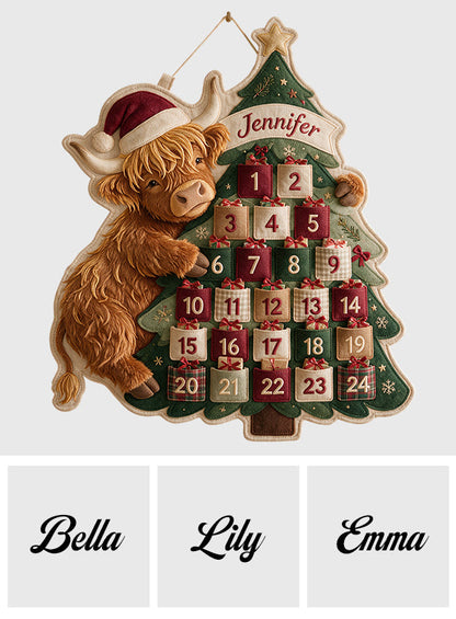 Just Waiting For Christmas - Personalized Highland Cow Fabric Advent Calendar