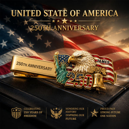 America 250th Anniversary Gifts - Personalized Independence Day/ 4th of July Tie Clip