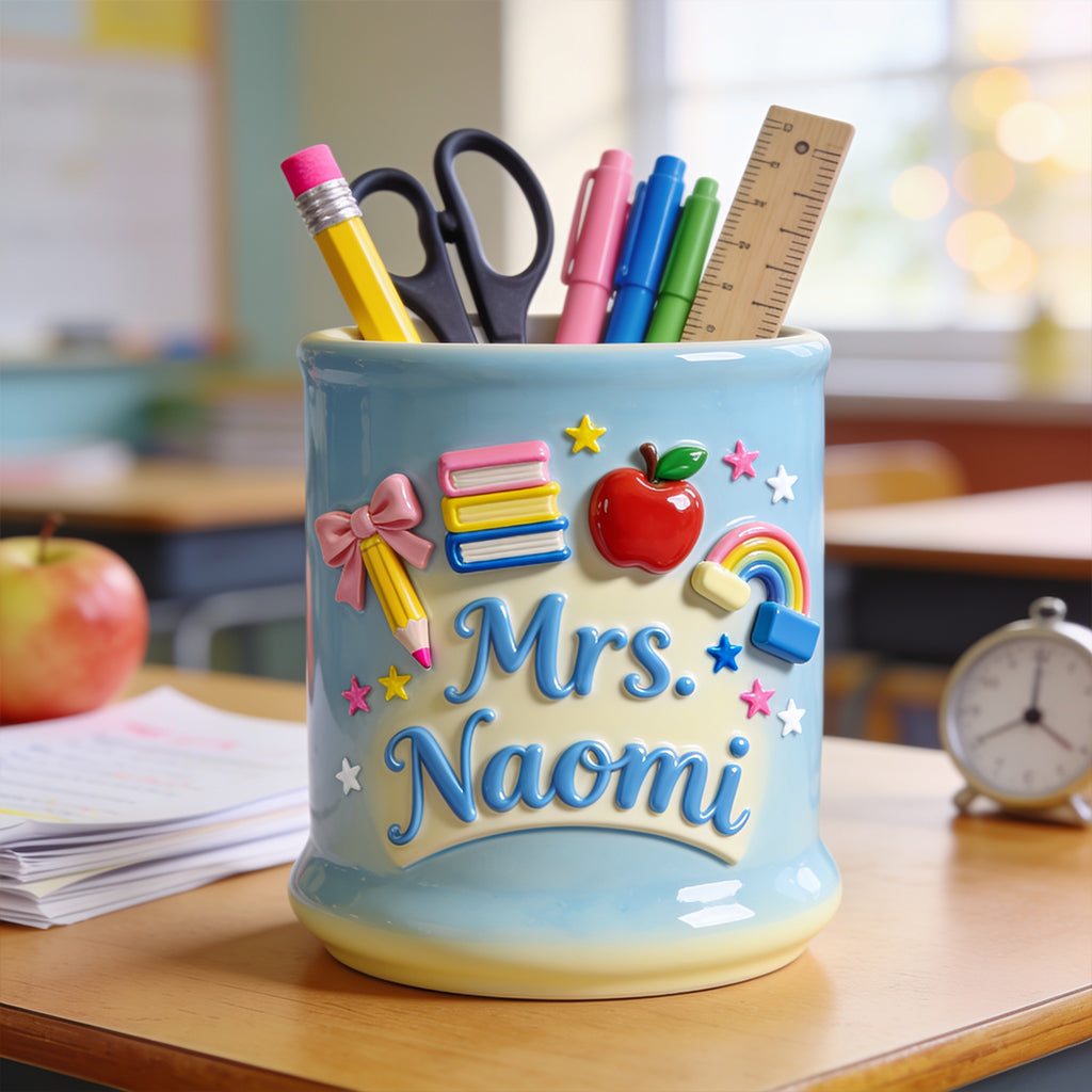 Kawaii School Teacher Gift Personalized - Personalized Teacher Wooden Desk Organizer
