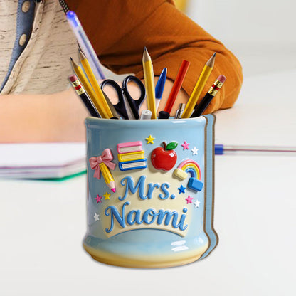 Kawaii School Teacher Gift Personalized - Personalized Teacher Wooden Desk Organizer