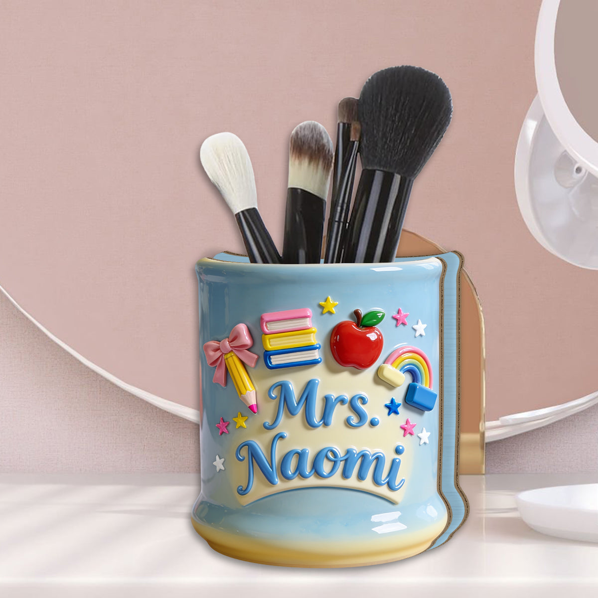 Kawaii School Teacher Gift Personalized - Personalized Teacher Wooden Desk Organizer