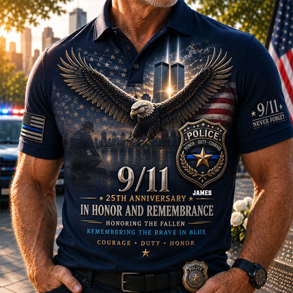 9/11 25th Anniversary Memorial - Personalized Police Officer Polo Shirt