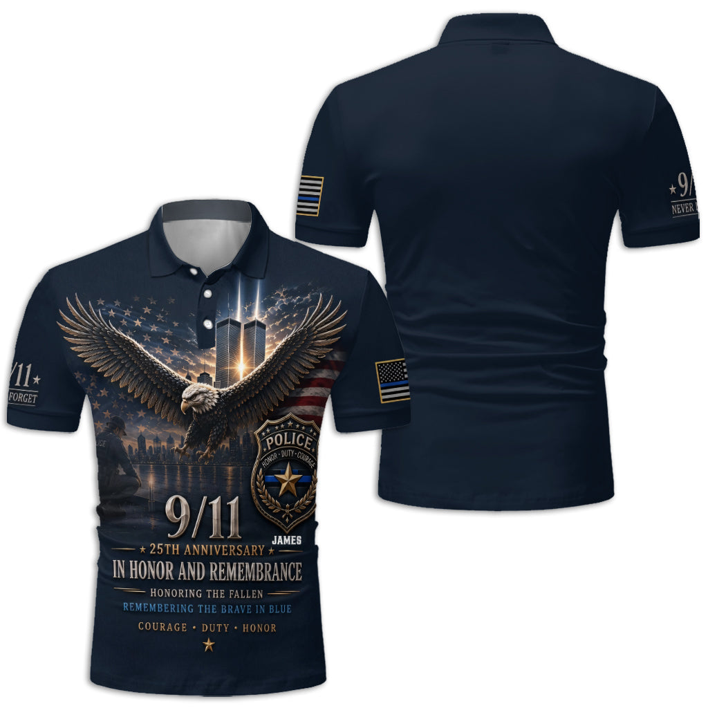 9/11 25th Anniversary Memorial - Personalized Police Officer Polo Shirt