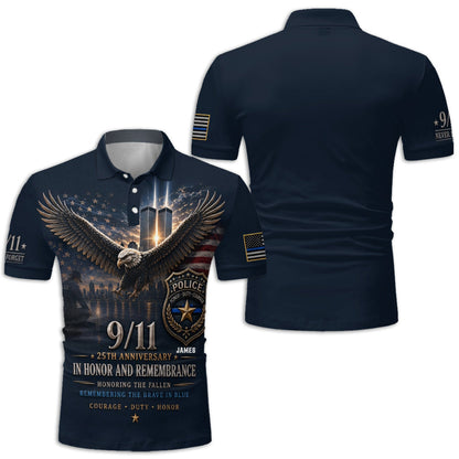 9/11 25th Anniversary Memorial - Personalized Police Officer Polo Shirt
