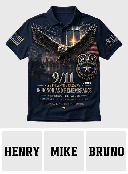 9/11 25th Anniversary Memorial - Personalized Police Officer Polo Shirt