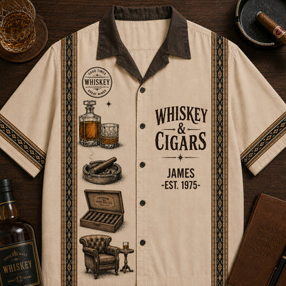 Whiskey & Cigar - Personalized Whisky Hawaiian Shirt