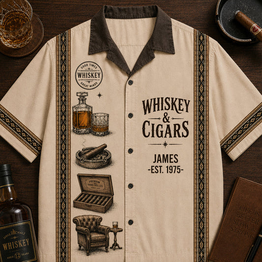Whiskey & Cigar - Personalized Whisky Hawaiian Shirt