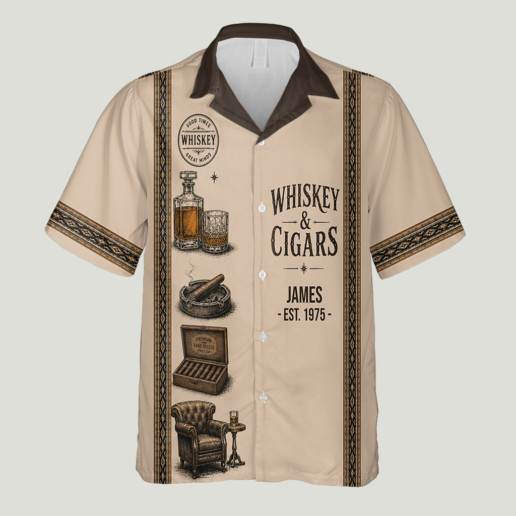 Whiskey & Cigar - Personalized Whisky Hawaiian Shirt