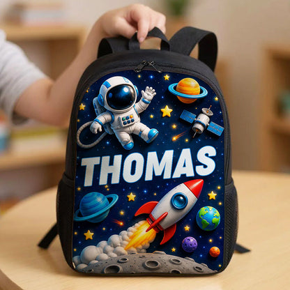 Back To School Gift, Astronaut Theme - Personalized Kid Changeable Leather Patch Backpack