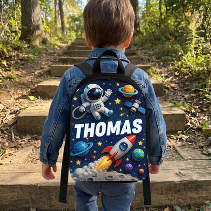 Back To School Gift, Astronaut Theme - Personalized Kid Changeable Leather Patch Backpack