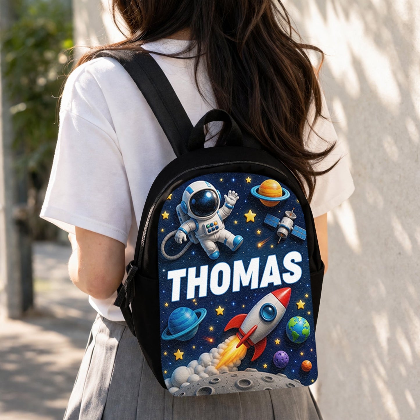 Back To School Gift, Astronaut Theme - Personalized Kid Changeable Leather Patch Backpack