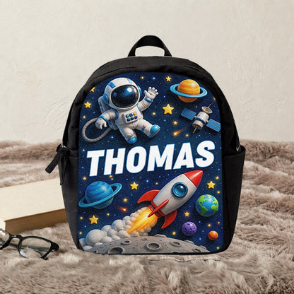 Back To School Gift, Astronaut Theme - Personalized Kid Changeable Leather Patch Backpack