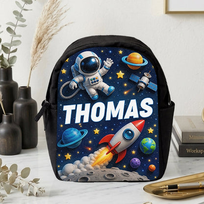 Back To School Gift, Astronaut Theme - Personalized Kid Changeable Leather Patch Backpack