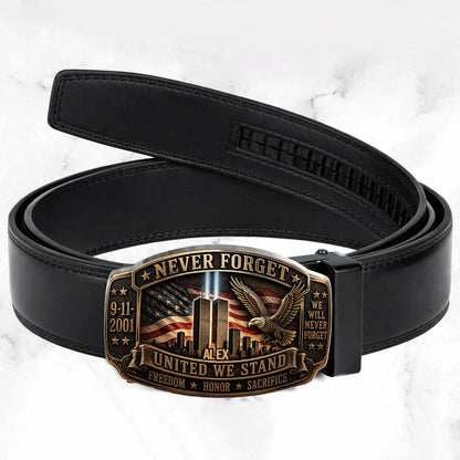 Never Forget - Personalized Patriot Leather Belt With Shaped Buckle