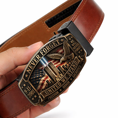 Never Forget - Personalized Patriot Leather Belt With Shaped Buckle
