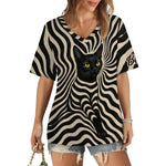 Cool Psychedelic Style Artistic Black Cat - Personalized Black Cat Fully Printed V-Neck T-Shirt
