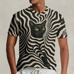 Cool Psychedelic Style Artistic Black Cat - Personalized Black Cat Fully Printed V-Neck T-Shirt