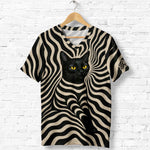 Cool Psychedelic Style Artistic Black Cat - Personalized Black Cat Fully Printed V-Neck T-Shirt