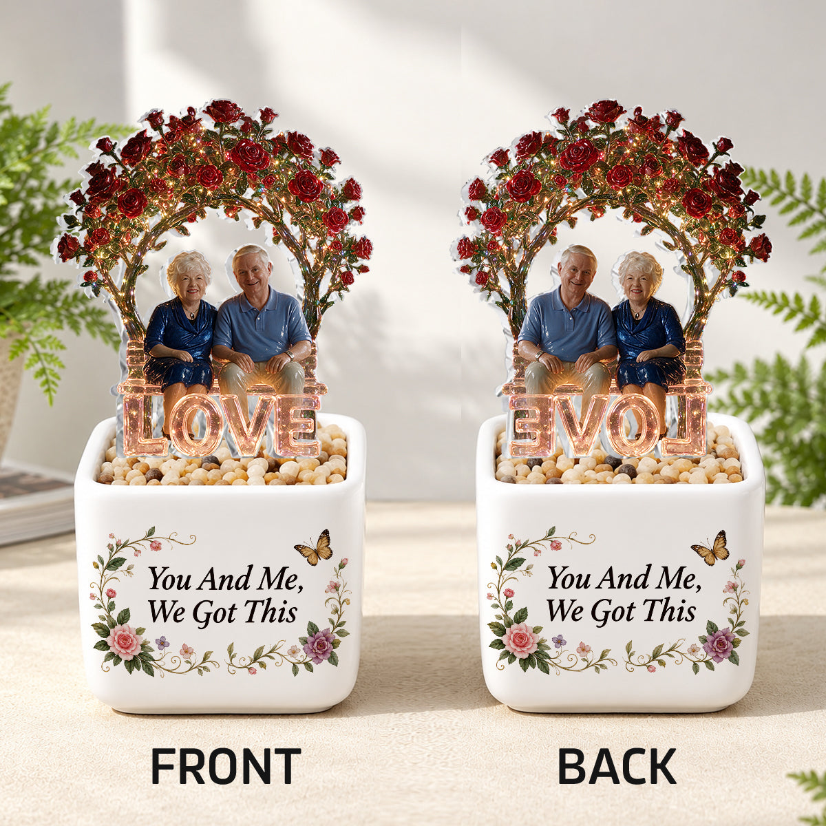 You & Me, We Got This - Personalized Couple LED Light Ceramic Pot