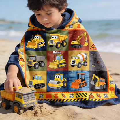 Construction Machines - Personalized Kid Hooded Towel Poncho
