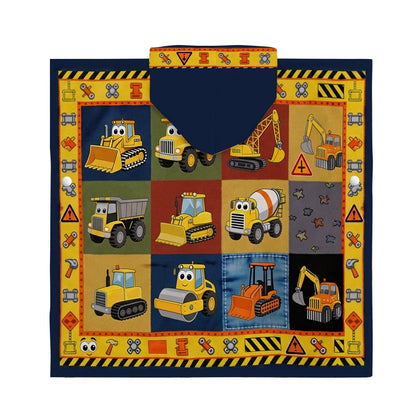 Construction Machines - Personalized Kid Hooded Towel Poncho