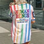 Human Beings Rainbow - Personalized LGBT Support Baseball Jersey