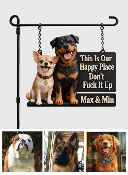 Happy Place - Personalized Dog Wood Sign With Stake