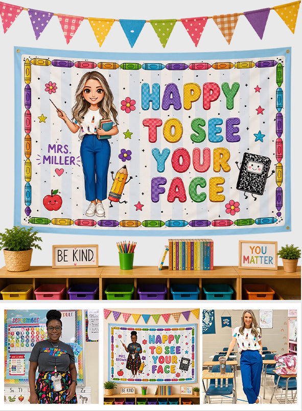 Happy To See Your Face - Personalized Teacher Wall Tapestry