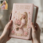 In His Garden, I Bloom - Personalized Christian Leather Bible Cover Bag