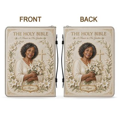 In His Garden, I Bloom - Personalized Christian Leather Bible Cover Bag