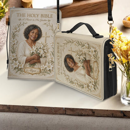 In His Garden, I Bloom - Personalized Christian Leather Bible Cover Bag