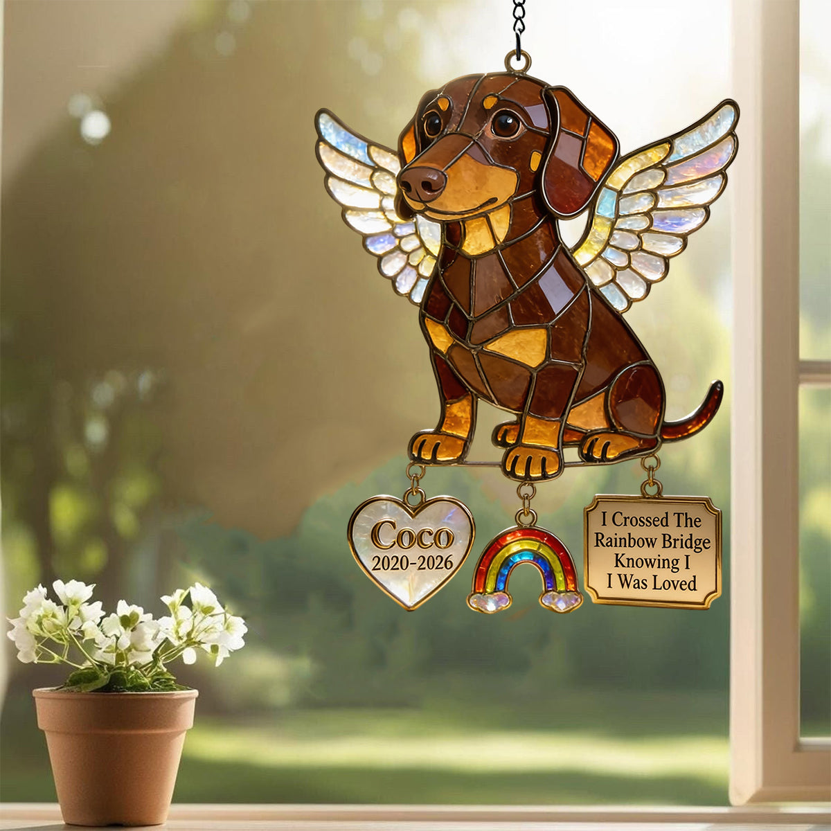 Forever In My Heart - Personalized Dog Window Hanging Suncatcher With Charms