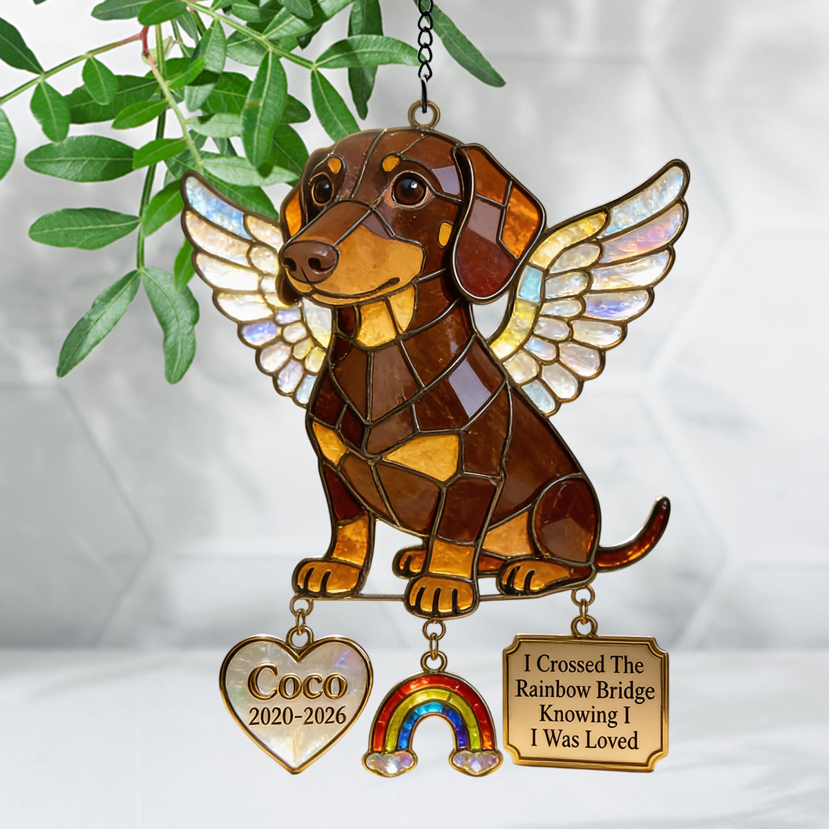 Forever In My Heart - Personalized Dog Window Hanging Suncatcher With Charms