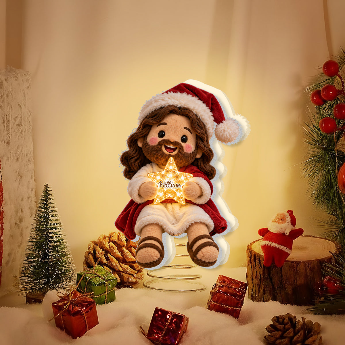 Merry Christmas - Personalized Christian LED Light Tree Topper