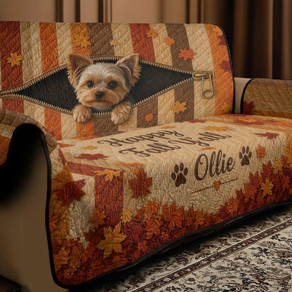 Cute Pet Peeking - Personalized Dog Quilted Sofa/Couch Cover