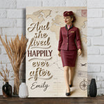 And She Lived Happily Ever After - Personalized Flight Attendant Canvas And Poster