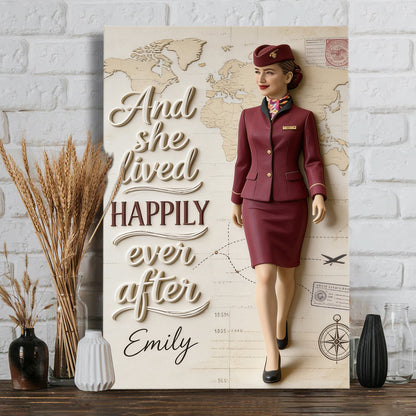 And She Lived Happily Ever After - Personalized Flight Attendant Canvas And Poster