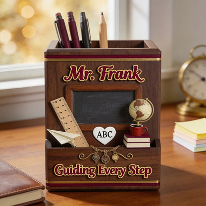 Vintage Teacher - Personalized Teacher Wooden Desk Organizer