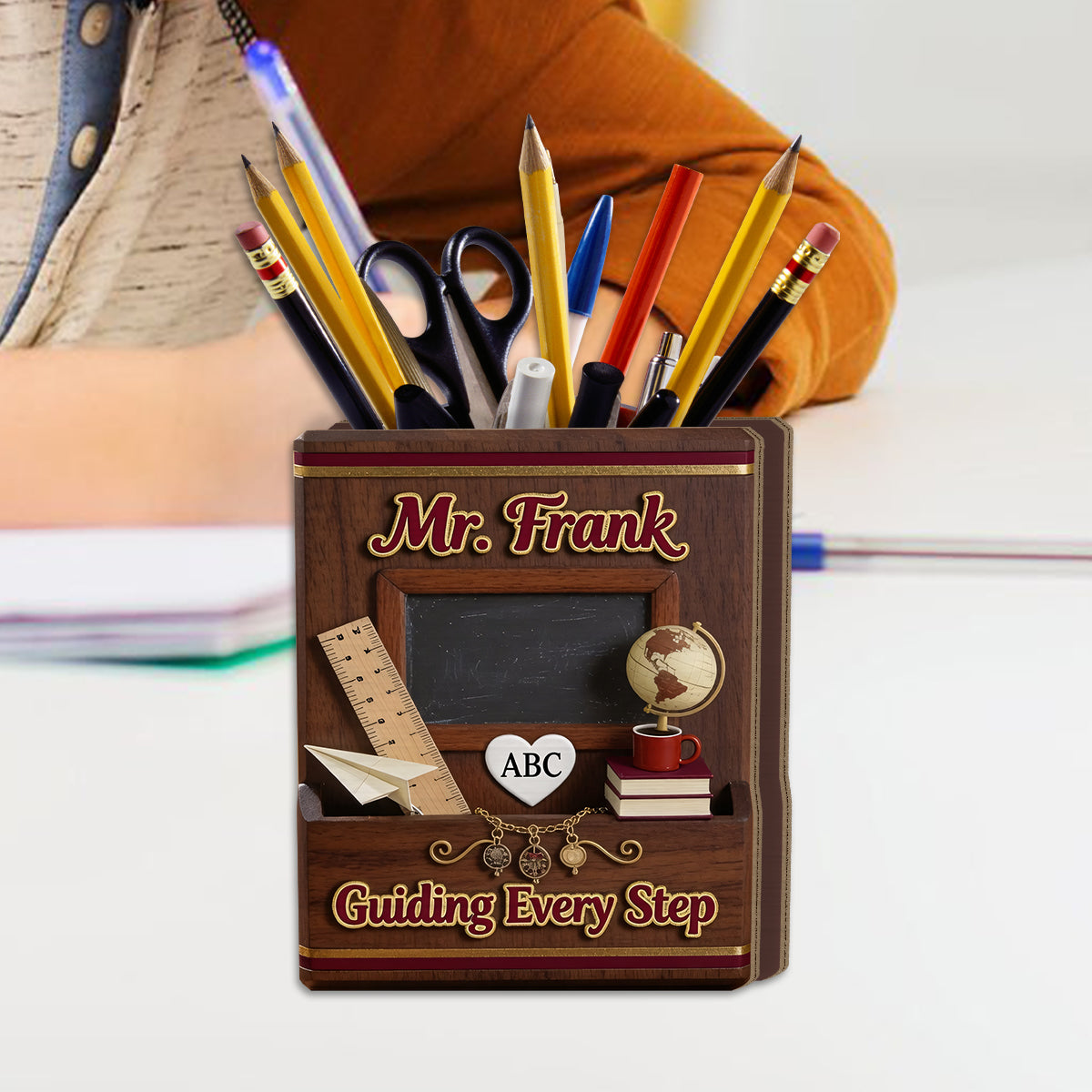 Vintage Teacher - Personalized Teacher Wooden Desk Organizer