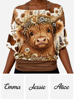 Cute Highland Cows - Personalized Highland Cow Off-Shoulder Top Set