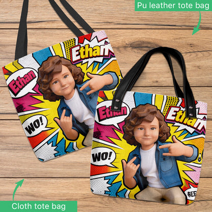 Popart Style Custom From Photo - Personalized Kid Tote Bag