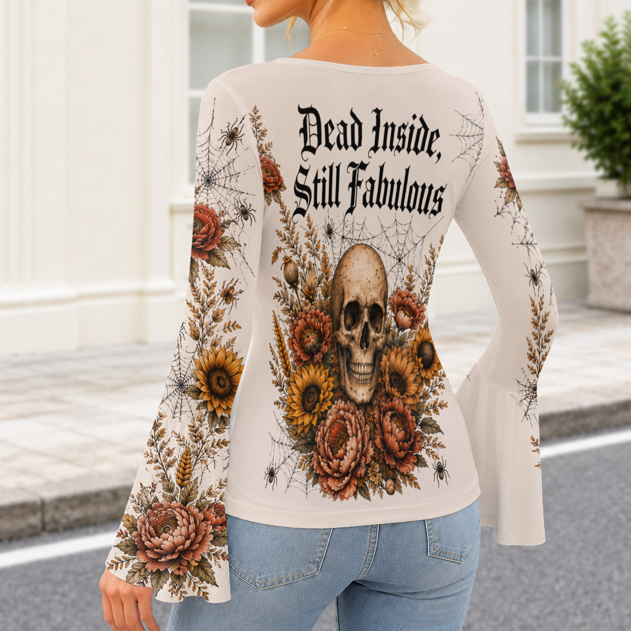 Dead Inside, Still Fabulous - Personalized Skull Flare Long-Sleeve Shirt