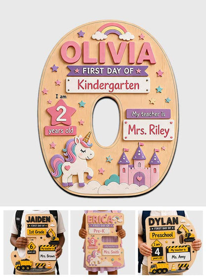 First Day Of School Sign Gift For Kids - Personalized Kid 2 Layered Wood Sign / Wood Plaque