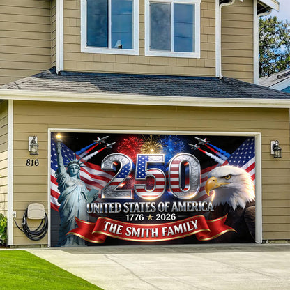 Outdoor Decor America 250th Anniversary - Personalized Independence Day/ 4th of July Garage Door Banner