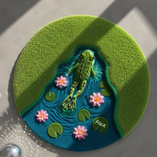 Beautiful Frog Swims In Lotus Lake - Personalized Frog Non-Slip Tufted Rug