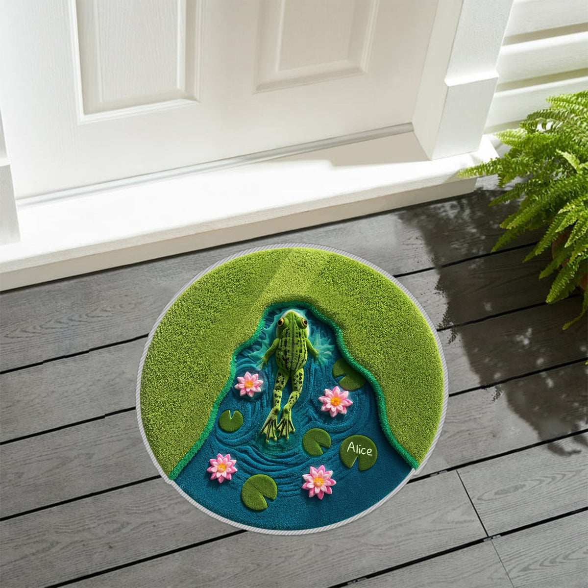 Beautiful Frog Swims In Lotus Lake - Personalized Frog Non-Slip Tufted Rug
