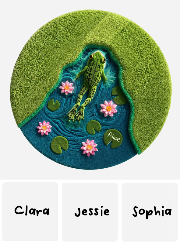 Beautiful Frog Swims In Lotus Lake - Personalized Frog Non-Slip Tufted Rug
