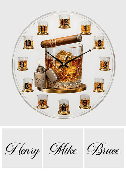 Time For Whiskey & Cigar - Personalized Whisky Acrylic Wall Clock