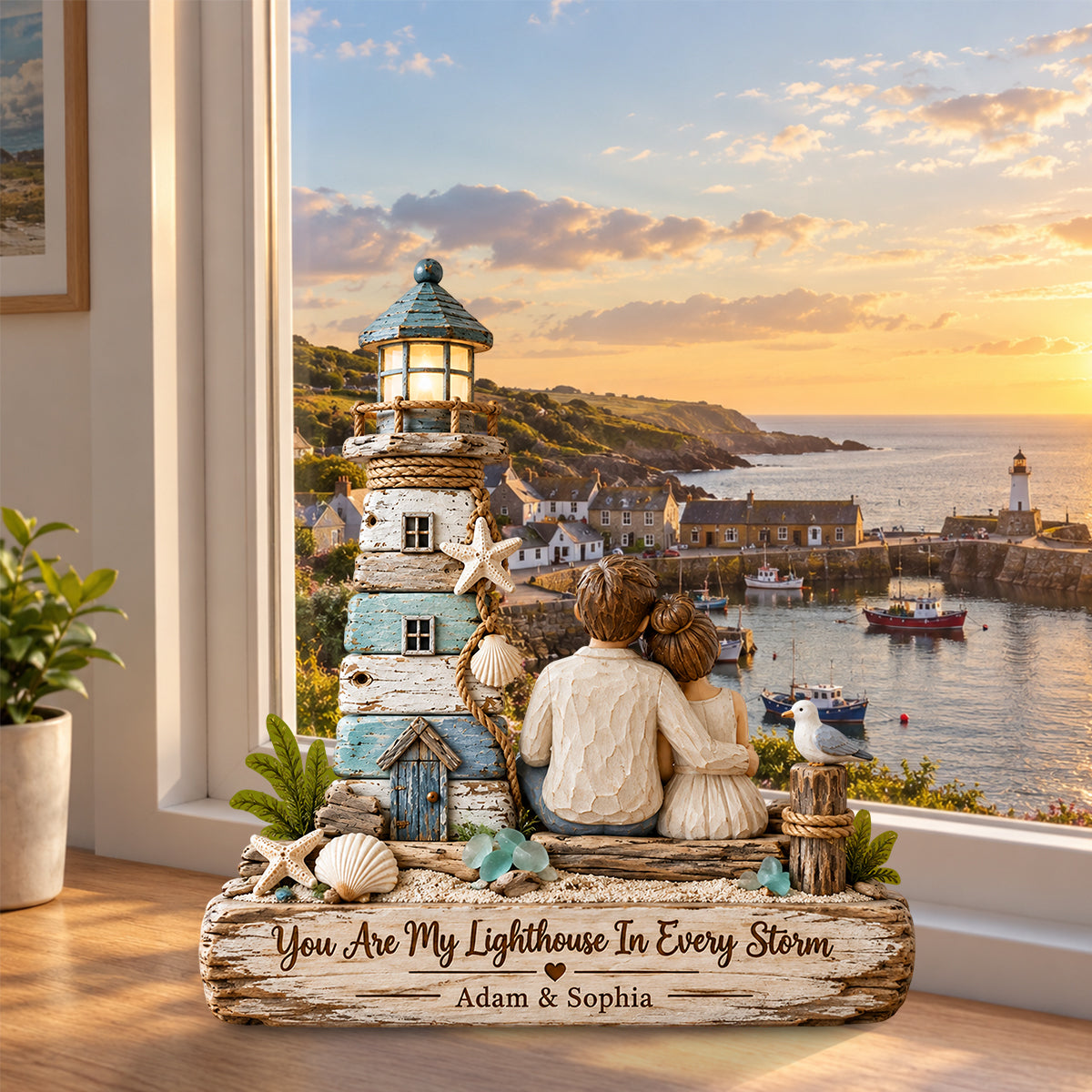 Your Are My Lighthouse In Every Storm - Personalized Couple Custom Shaped Wood Plaque
