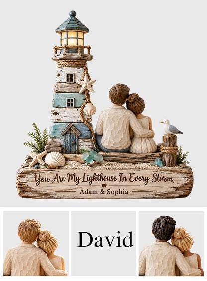 Your Are My Lighthouse In Every Storm - Personalized Couple Custom Shaped Wood Plaque